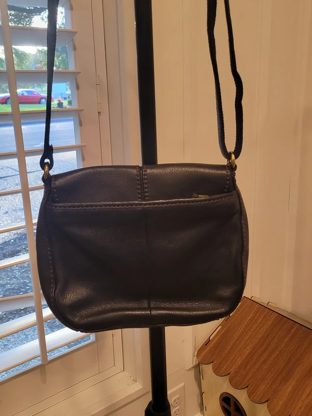 Fossil Black Leather Crossbody with Brass Turn-Lock
